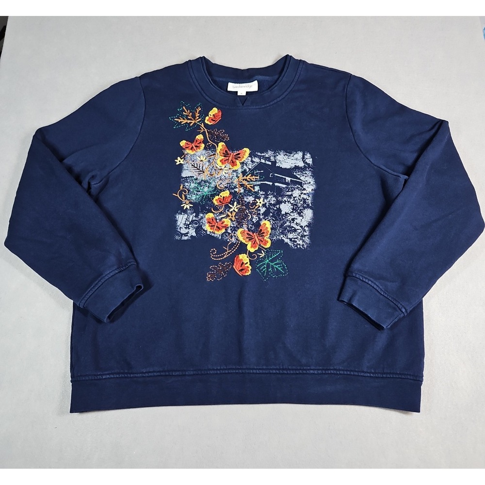 Breckenridge Womens Blue Butterfly Embroidered Sweatshirt Size XL - Vintage